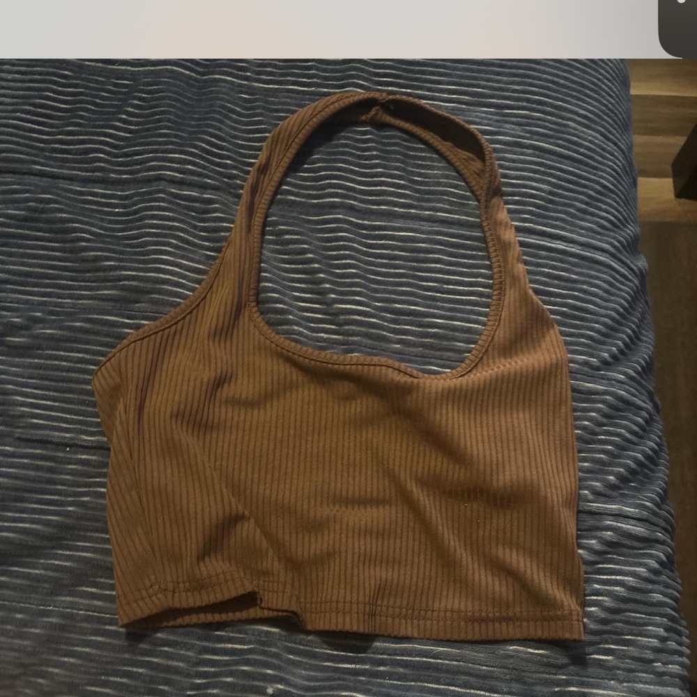 Brown Ribbed Crop Top